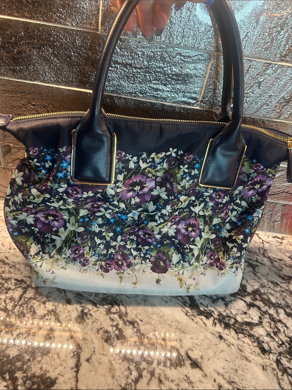 Ted Baker Purple and Black Floral Tote - Picture 4 of 5